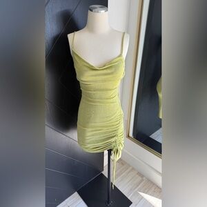Lime Green Ruched Mini Dress